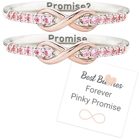 Forever Pinky Promise Infinity Rings, Best B Besties Matching Open Band Rings, Best Friends Forever Bff Friendship Ring, Dainty Jewelry Gift for Women, Friendship, Birthday Jewelry Gift (Pink)