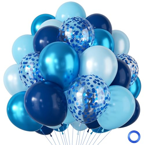 Palloncini Compleanno, 100 Pezzi Palloncini Blu Pastello Azzurri Metallizzato Coriandoli, Addobbi Azzurri Navye per Laurea Compleanno Prima Comunione Fidanzamento Anniversario Baby Shower, 12 Pollici