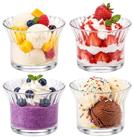 Shyllin Coppe da Gelato in Vetro Trasparente, Ciotole in Vetro per Dessert, Insalatiere, Tazze da Dessert, Ciotole da Immersione per Snack, Salse, Caramelle e Frutta (Vertical stripes)