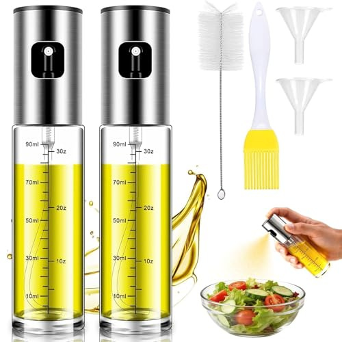 Zhixifan Pulverizador de aceite para aceite comestible, 2 unidades, protección UV, botella pulverizadora de aceite, cristal con etiquetas, atomizador de aceite para cocina, botella pulverizadora de