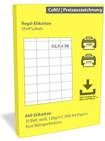 Regalschilder, Regal-Etiketten, Scanner-Etiketten, weiß, 52,5x38 mm 840 Stück