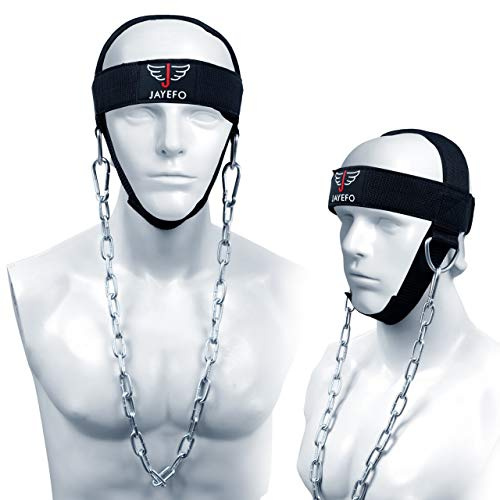 Jayefo Sports Neck Training Exerciser Harness Traps Muscle Builder Head Harness Home Gym for Strength Fitness Powerlifting Workout Boxing MMA Strong Neck Steel Chain Exerciser strengthener