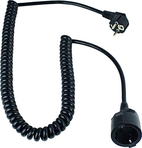 as - Schwabe câble spiralé 2 m - Extensible à 4 m - Câble de Rallonge Schuko H05VV-F 3G1,5 - fiche coudée avec Prise de Terre - IP20 intérieur - Noir, 70425