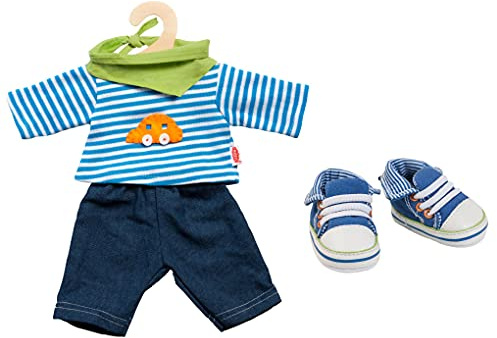 Heless Puppenbekleidungs-Set Jeans mit Streifenshirt und Sneaker, 3 teilig, Größe 35-45 cm