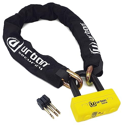 URBAN UR74120 Lucchetto Catena Antifurto Moto Alta Sicurezza Omologato Classe SRA, Mini U Blocca Disco + Catena ø13,5, 120 cm