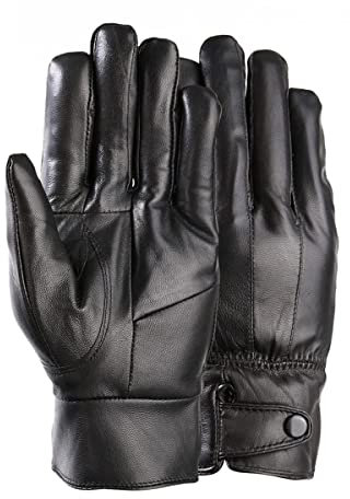 Long Keeper Guanti Pelle Uomo Eleganti Guanti Invernali Termici in Pelle Neri Caldo Vello Antivento Mittens per Moto Guida Scooter Pesca (Nero, Circonferenza palmo: 23cm)