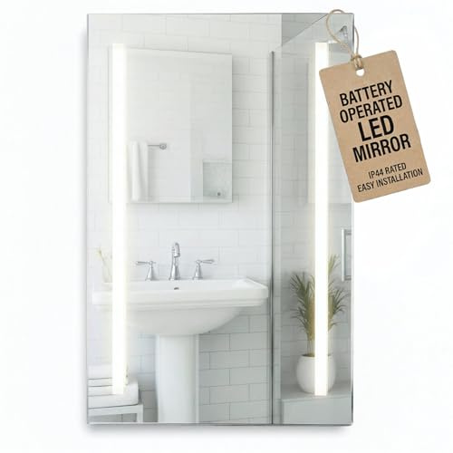 Arlo Bathroom LED Mirror Battery Operated with Rocker Switch - 700x500mm | Rotatable for Portrait or Landscape, Wall Mounted, Aluminium Frame, IP44 Rated, 3 AA Required, 288 Lumens