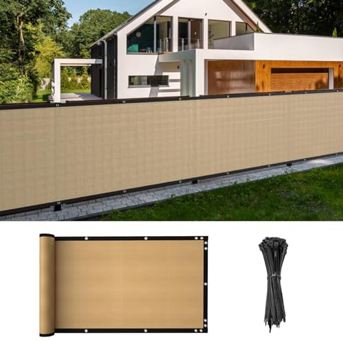 Cliselda 3ft x 50ft Privacy Fence Screen, Heavy Duty Fencing Mesh Shade Cover Fencing for Outdoor Yard Wall Garden Backyard, Cable Zip Ties Included (3' x 50', Sand)