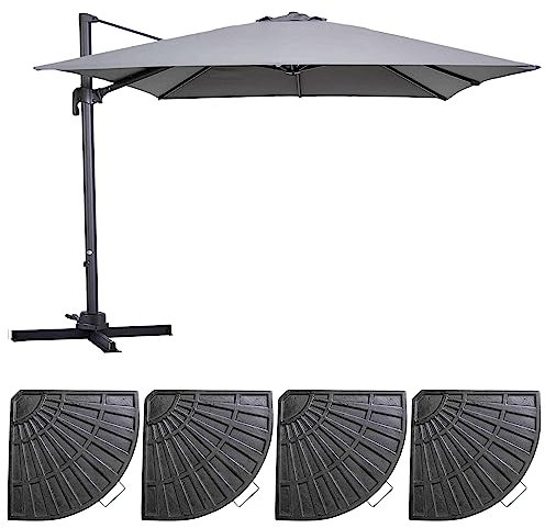 Oviala Parasol déporté inclinable et Rotatif 3x3m et 4 Dalles lestées Gris