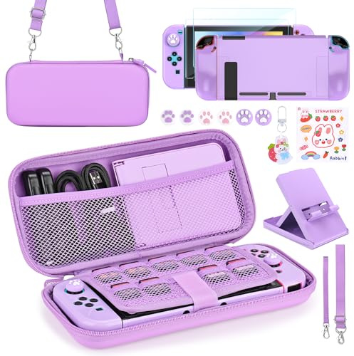 Younik Pack d'Accessoires Switch, Kit d'Accessoires 17 en 1 pour Filles Comprenant Un Etui de Transport pour Switch, Un Support Réglable, Un Etui de Protection pour Console Switch et J-Con