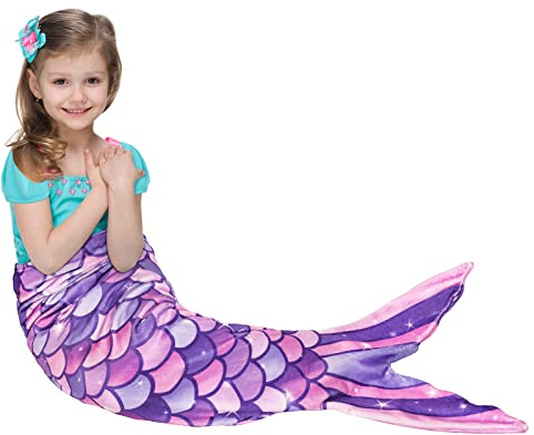 WERNNSAI Mermaid Tail Blanket - Plush Mermaid Wearable Blanket for Girls Teens All Seasons Soft Flannel Snuggle Blanket Scale Sleeping Bag Kids 55 x 24 (Purple)