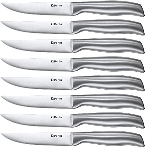 D.Perlla Coltello da Bistecca, Set di Coltelli da Bistecca a Lama Dritta Extra Affilata, Acciaio Inossidabile Coltello da Bistecca a Bordo Retto per il Tavolo della Cucina