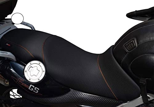 Moto Discovery Funda de Asiento Compatible con BMW F650GS 2000-2007 Negra con Costuras Naranjas (A)