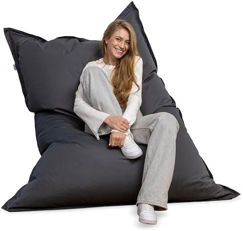 Bruni Riesen-Sitzsack Caree in Grau – rechteckiger XXL-Sitzsack mit 140x180 cm und 400 l Füllung, Bean-Bag mit Innenhülle, Liegesack, Abnehmbarer Bezug, Indoor und Outdoor, aus Deutschland