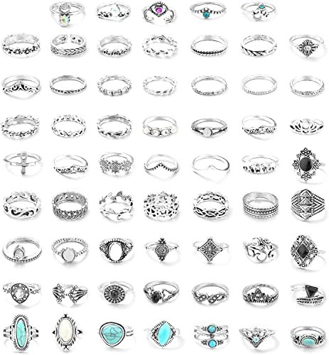 Milacolato 61Pcs Gothic Ring Set Für Damen Frauen Boho Vintage Knöchelringe Gelenk Stapelbar Midi Fingerring Böhmischer Retro Vintage Punk Gothic Schmuck