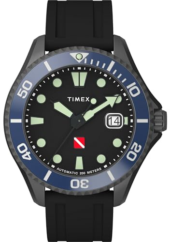 Timex Men's Deep Water Automatic 44 mm Watch - Black Synthetic Rubber Two-Piece Quick Release Strap Black Dial Gunmetal Case TW2W21100