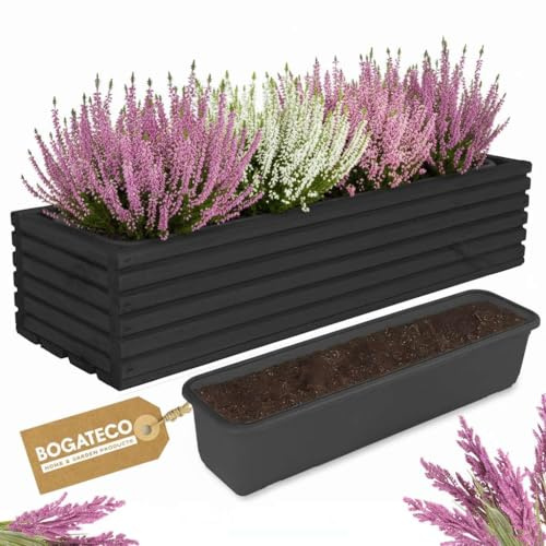 BOGATECO Fioriera in legno | Vaso per piante | Vaso da fiori 64 x 20 x 14,5 cm | Vaso per erbe aromatiche per casa, giardino, balcone, terrazzo | Vaso con inserto in plastica | Trattamento