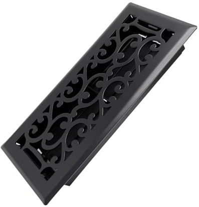 Howeall 4x10 Inches Heavy Duty Walkable Floor Register - Easy Adjust Air Supply Lever Decorative Floor Vent Covers - Savannah Design Vent Covers for Home - Matte Black