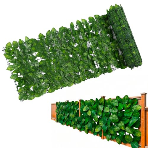 Pantalla de Cerca Artificial, Seto de Plástico de Hojas Sintéticas de 1,6 X 9,8 Pies con Hojas Giratorias, Pared de Seto Falsa para Balcón y Patio(Apple Leaf)