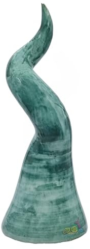 sicilia bedda - Corno Portafortuna Ceramica Caltagirone Dipinto e Decorato a Mano - Prodotto 100% Artigianale (Altezza 15x6, Verde Acqua)