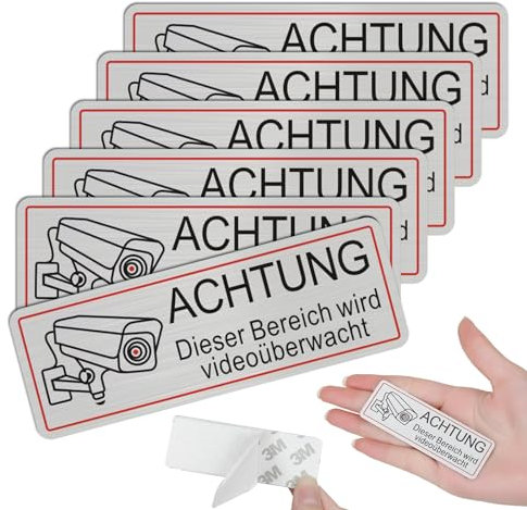 DAOUZL Videoüberwachung Schild - 6 Stück Selbstklebend Aluminium Warnschild, 8.5x3cm, Achtung Kamera Überwachung
