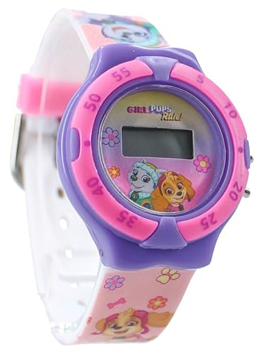 Vadobag Paw Patrol - Skye y Everest - Kids Time - Reloj de Pulsera Digital para niños - Color Rosa, Correa