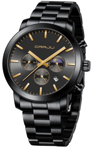 CRRJU Watches for Men Luxury Business Stainless Steel Waterproof Calendar Chronograph Analog Quartz Wristwatches