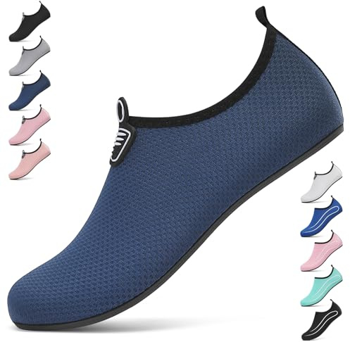 BARFULKER Badeschuhe Damen Herren Wasserschuhe Neoprenschuhe Strandschuhe Aquaschuhe Surfschuhe Schwimmschuhe Wassersportschuhe Barfuß Schuhe Leicht Hausschuhe. Blau, 42 EU