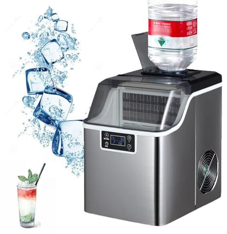 150W Commercial Desktop Ice Maker, 30kg/day Square Ice Cube Making Machine, Double Water Adding Mode, 24pcs/time Pellet Ice Maker for Cold Drink Shop, Home, Bar, Milk Tea Shop