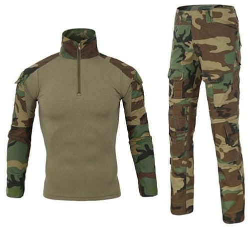 SUNDAYYO Herren Militär Uniform Taktische Anzug Combat Shirt und Hosen Airsoft Tarnanzug Hemd Bundeswehr Pullover Langärmlige mit 1/4 Reißverschluss Camouflage BDU Paintball Kleidung （MCCL,S）