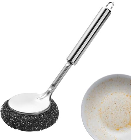 Steel Scrubber For Dishes - Steel Scrubber With Long Handle | Stainless Steel Sponges | Kitchen Scrubber Supplies Brush | Dish Scrubber Brush Steel Wool Scrubber For Dishes, Pots, Stoves, Wash Sink