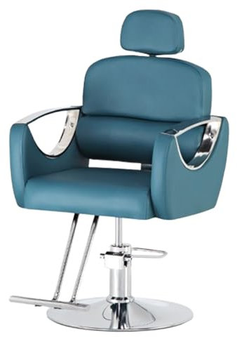 WKXTECZT Friseurstuhl Mit Hydraulischer Pumpe, Salonstuhl Kippbar Höhenverstellbar 360° Drehbar, Friseursessel Mit Verstellbarer Kopfstütze & Rückenlehne,Dark Blue,B