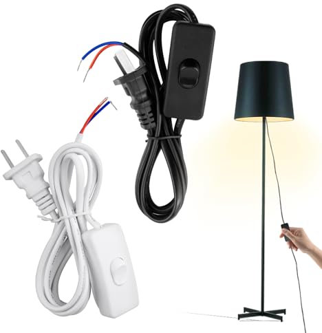 Toggle Light Switch Inline Switch with 1.8m Cable 2 Core Flat Plug Cable, Light Switches for Desk Lamp, LED Bulb, Small Appliances (White/Black)