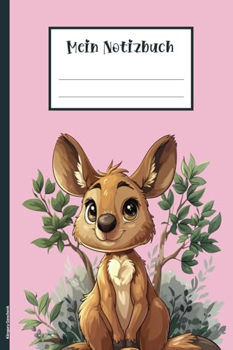 Känguru Geschenk: Baby Känguru Notizbuch A5 liniertes Buch für Notizen Beuteltier auf Schreibheft niedliches Kangaroo Geschenk für Mädchen zum Kinder Geburtstag für Einschulung und Schule