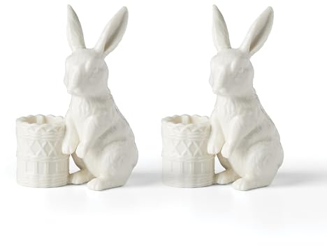 Lenox Wicker Creek Bunny Candlestick Holders, Easter Set of 2