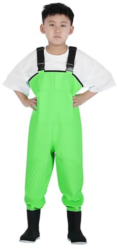 Wathose Kinder Wasserdicht, Wathose Zum Angeln und Jagen mit Tasche, Anglerhose mit Stiefel, Jungen Mädchen Fischer Teichhose Angler Watstiefel PVC rutschfest Wathosen