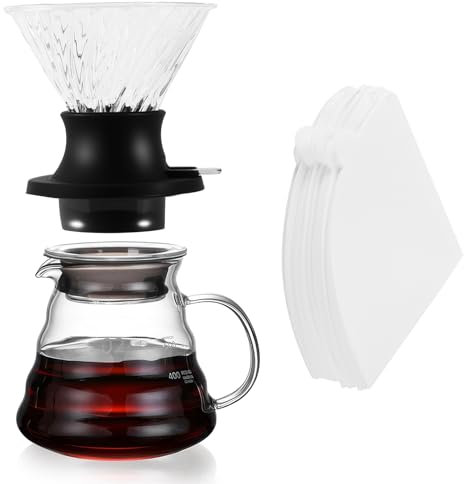 COZHYESS Pour Over - Caffettiera in vetro borosilicato da 600 ml, con filtro di carta, 100 fogli, per casa, caffetteria, ristorante e campeggio, 20 once, da 1 a 3 tazze