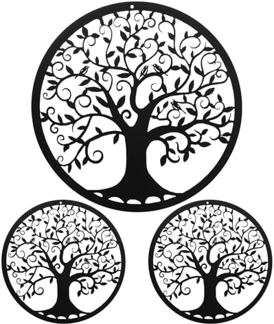 YOUNTHYE 3Pack Metal Wall Art Tree of Life Wall Decor, 30cm Black Hanging Ornaments Wall Sculptures for Living Room, Garden, Bedroom, Kitchen, Bathroom, Hallway