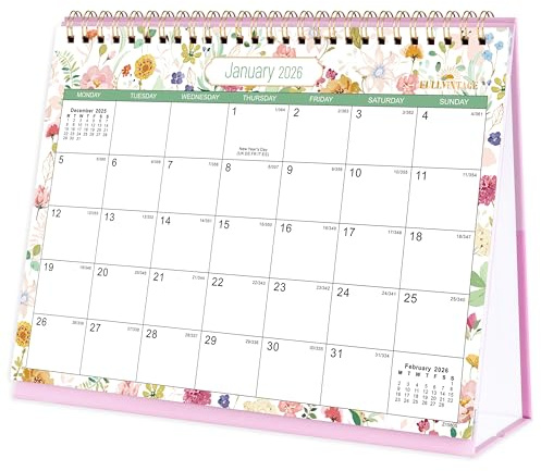 Desk Calendar 2026 - Calendar 2026 uk, Stand Up Desk Calendar from January 2025 to December 2026, Running Monthly memo pages, 10 x 8.3, with Large Blocks, Strong Twin-Wire Binding