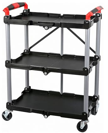 Neilsen CT0681 - Folding Workshop Trolley with 3 Shelves, 30kg Capacity per Shelf, Locking Castors, Composite Frame, for Garage, Workshop, Janitorial or Utility Use