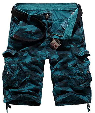 VYLYNL Men's Tactical Cargo Shorts 3/4 Below Knee Length Camouflage Cargo Trousers Relaxed Fit Utility Work Shorts Breathable Climbing Safari Short Multi-Pockets Walking Climbing Fishing Short