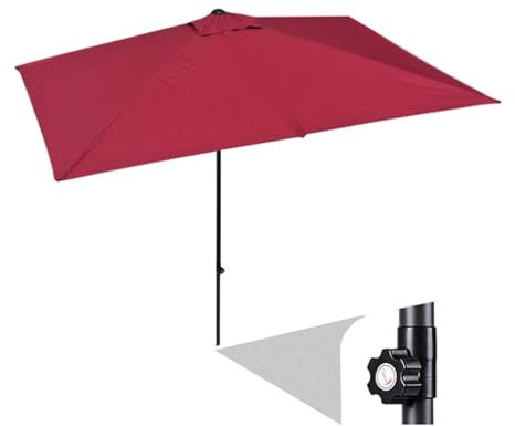 Halber Rechteckiger Sonnenschirm, Balkonschirm Mit Kurbel, Halbschirm 250x130cm, Terrassenschirm Für Garten, Gastro, Wand, Wetterfest(Red,6.5ft/200cm)