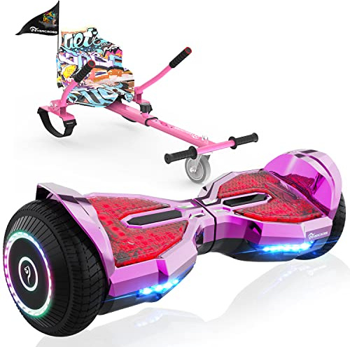 EVERCROSS Hoverboards med Säte, Hover Board med Hoverkart med 5,2Ah Batteri, Bluetooth, 15 km/h, 7 Pedalljus för Födelsedagsbarn Vuxna