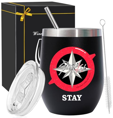 Stray Bicchiere Con Cannuccia E Coperchi, Skz Borraccia Termica, Nero Inox Borraccia In Acciaio, Kpop Regalo per Stay