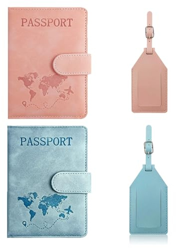 VEGCOO 2 Stück Reisepasshülle und 2 Kofferanhänger Set, Reisepass Organizer, Passport Holder, Passport Hülle mit RFID-Blocker, für Kreditkarten,Ausweis und Reisedokumente Travel Essentials