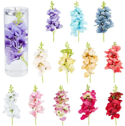 SUNNYCLUE 1 caja de 12 flores Flotantes de 12 colores para Relleno de Jarrones de Flores de Seda, Surtido de Pequeñas Velas Flotantes, Flores Artificiales de Imitación para Centros de Mesa de Navidad,