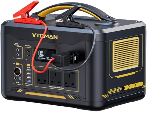 VTOMAN Jump 2200 Portable Solar Power Station with 1408Wh Capacity | 2200W/4400W Peak, LiFePO4, Jump-Start Function, Expandable to 2956Wh, Dual 100W USB-C, for Camping, RV, Off-grid Living