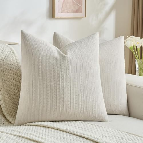 Ystyle Chenille Kuddfodral 60x60 2 Stycken, Dekorativa Fyrkantiga Kuddöverdrag Med Relief Axmönster, Andningsbart Tvättbart Moderna Mjuka Kuddskal, För Soffa Hem Bilen Och Sovrum, Beige