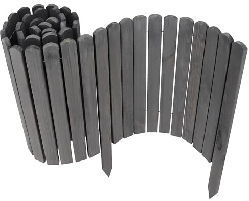 Aquagart Lot de 2 clôtures enroulables en bois - Gris - 20 x 200 cm - Pour délimitations de parterres et de pelouse - Bordure flexible pour chemins et planches à roulettes