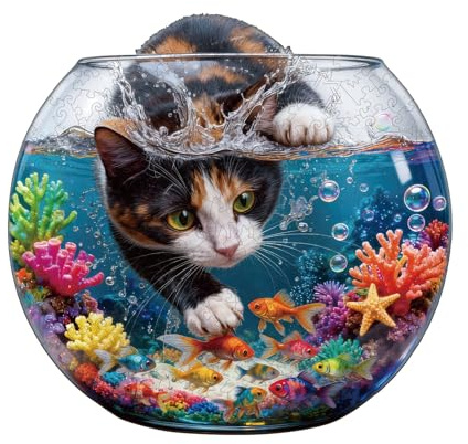 Holzpuzzle Erwachsene, 260 Teile Aquarium Entdecker Holz Puzzle Erwachsen, 34 x 32.2cm Unregelmäßige Einzigartige Holzpuzzle Tierform, Weihnachts Geschenke für Familie Freunde